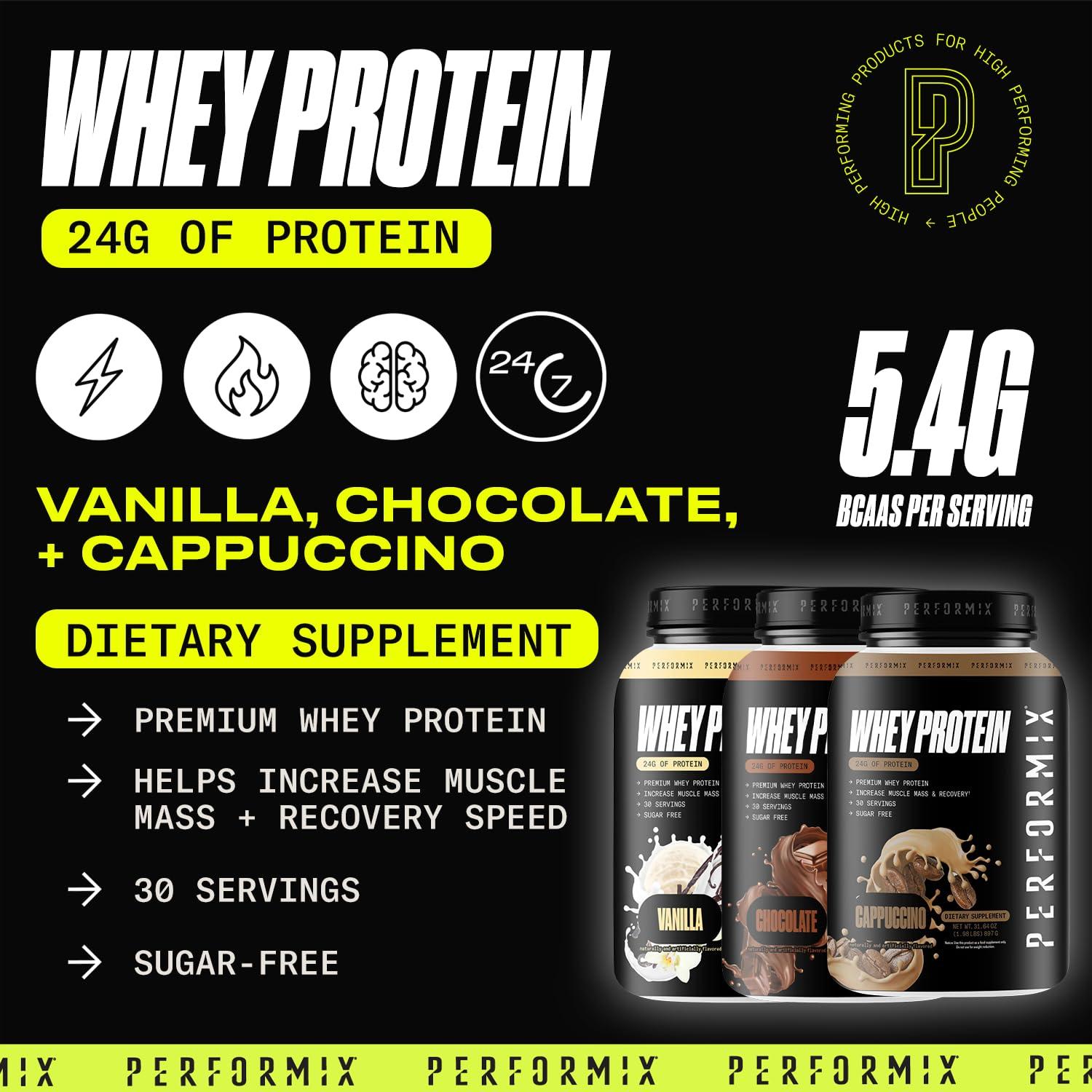 PERFORMIX PERFORMIX - Whey Protein Isolate Blend - 24g of Protein - 5.4g of BCAAs - 110 Calories - Muscle Building & Post Workout Recovery - 100% Whey Protein Powder - 1.98 lbs - 30 Servings - Vanilla