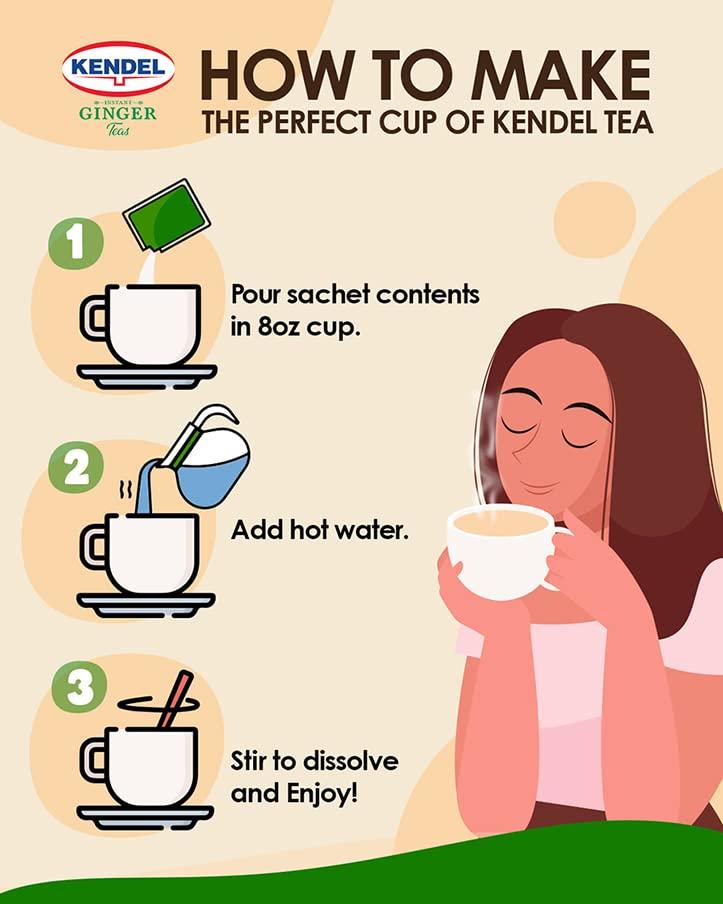 Kendel Kendel Instant Ginger Honey Tea, Caffeine Free (10 Sachets). Soothing flavor, Non-GMO