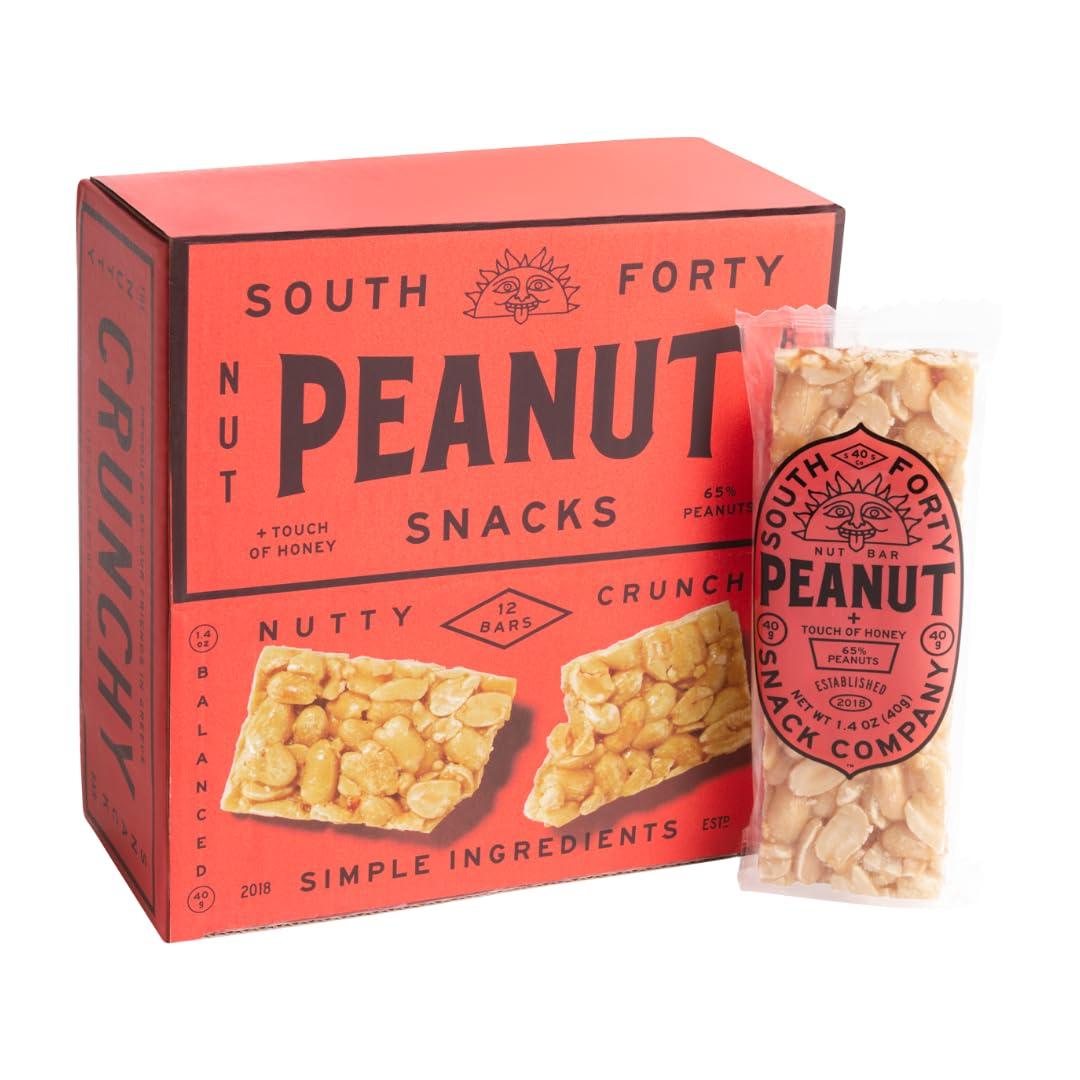 SOUTH FORTY SNACKS South 40 Snacks Peanut Bar, Extra Crunchy Nut Snack Bar, Simple Ingredients, Honey and Sugar, Delicious Healthy Protein Nut Clusters, Individually Wrapped, 7 Grams of Protein (40g Bar, Pack of 12)