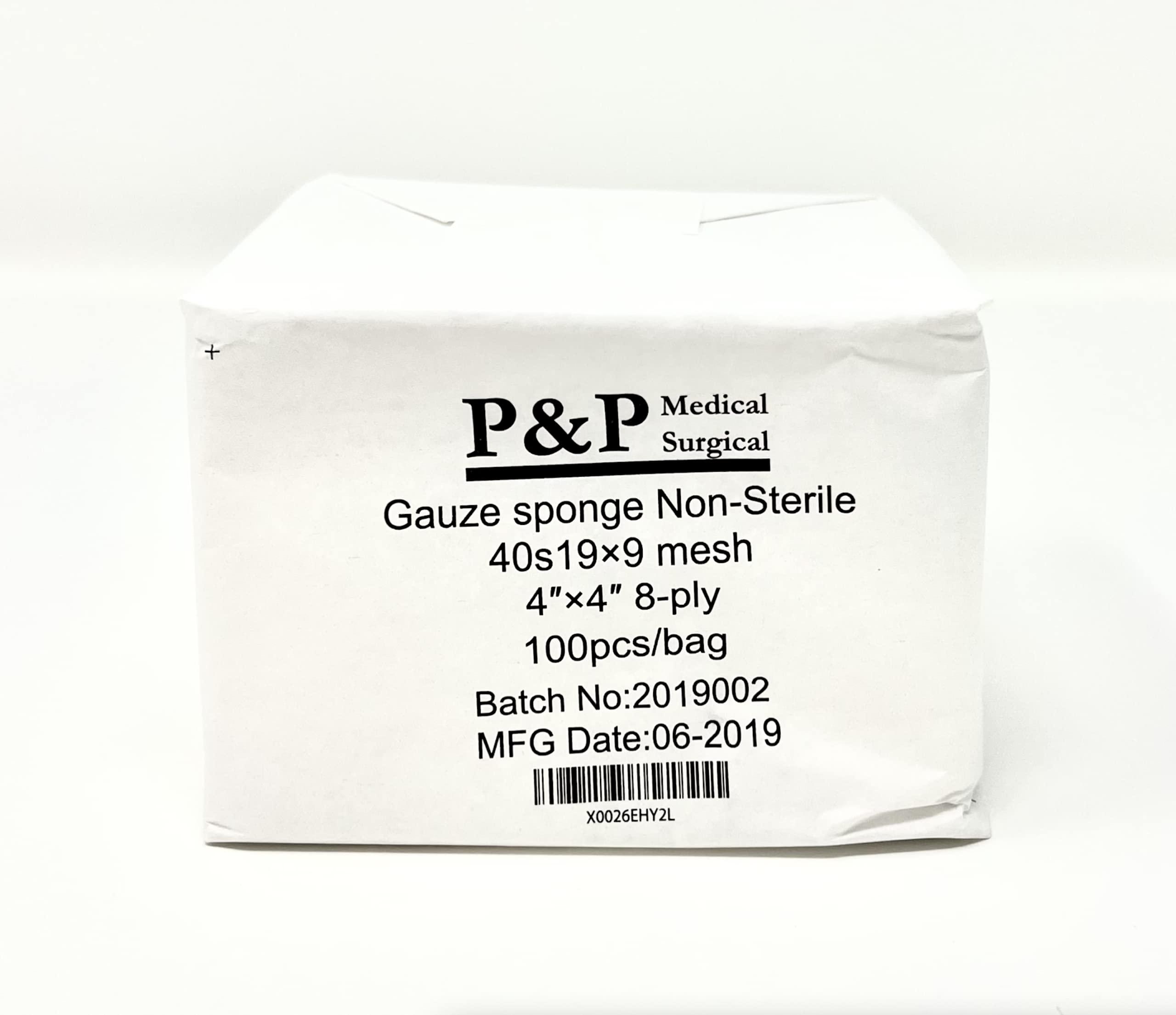 P&P Medical Surgical Gauze Surgical Sponges Cotton Non STERILE Woven 8-ply High Grade Quality 4"x4" Class I(a) All Purpose Pads Box of 1 000