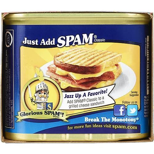 SPAM SPAM Classic Canned Meat, 12 Ounce (2 Pack), Fully Cooked Pork & Ham, 7g Protein Per Serving, 0g Trans Fat, Low Carb, Keto-Friendly, Gluten Free, Easy Open Can, Perfect for Sandwiches & Breakfast