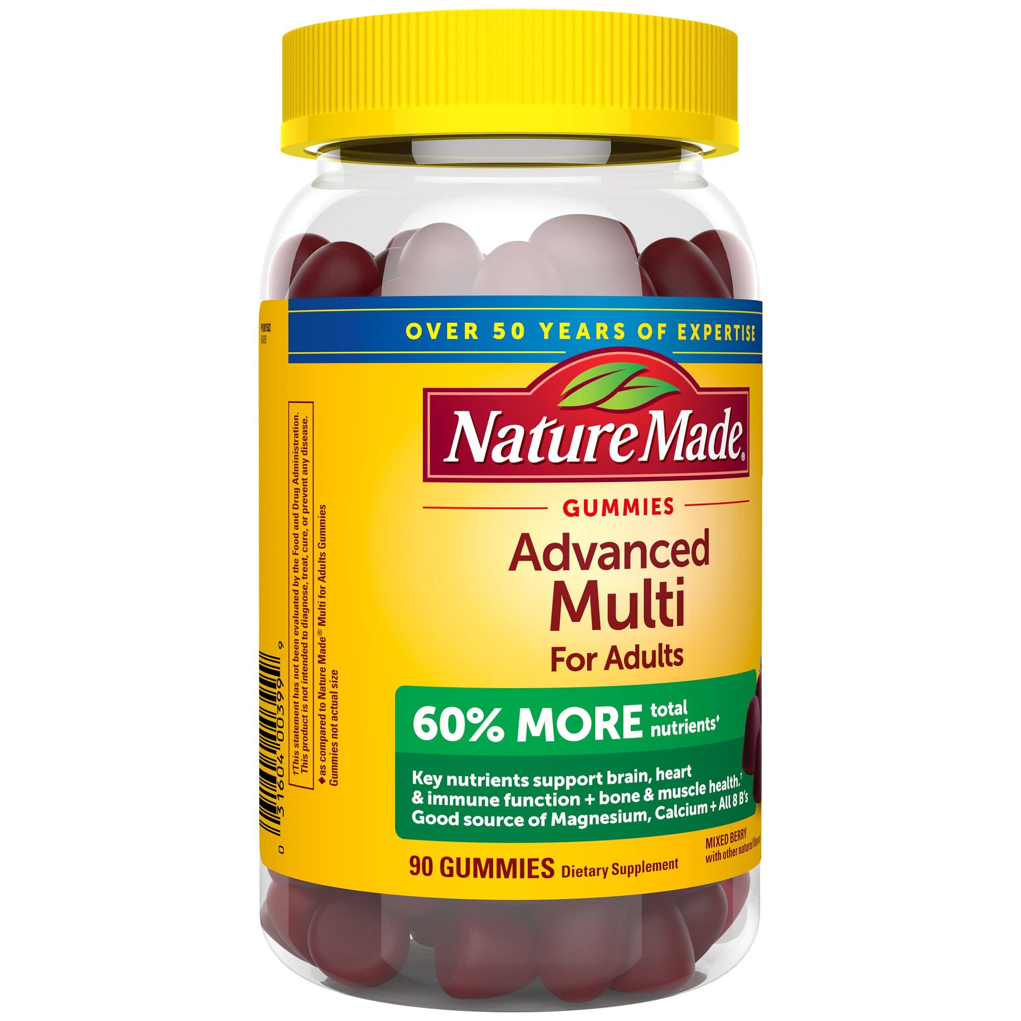 Nature Made Nature Made Advanced Multivitamin Gummies for Adults with Magnesium Citrate, Calcium & All 8 B Vitamins, Daily Nutritional Support, 90 Gummies, 30 Day Supply