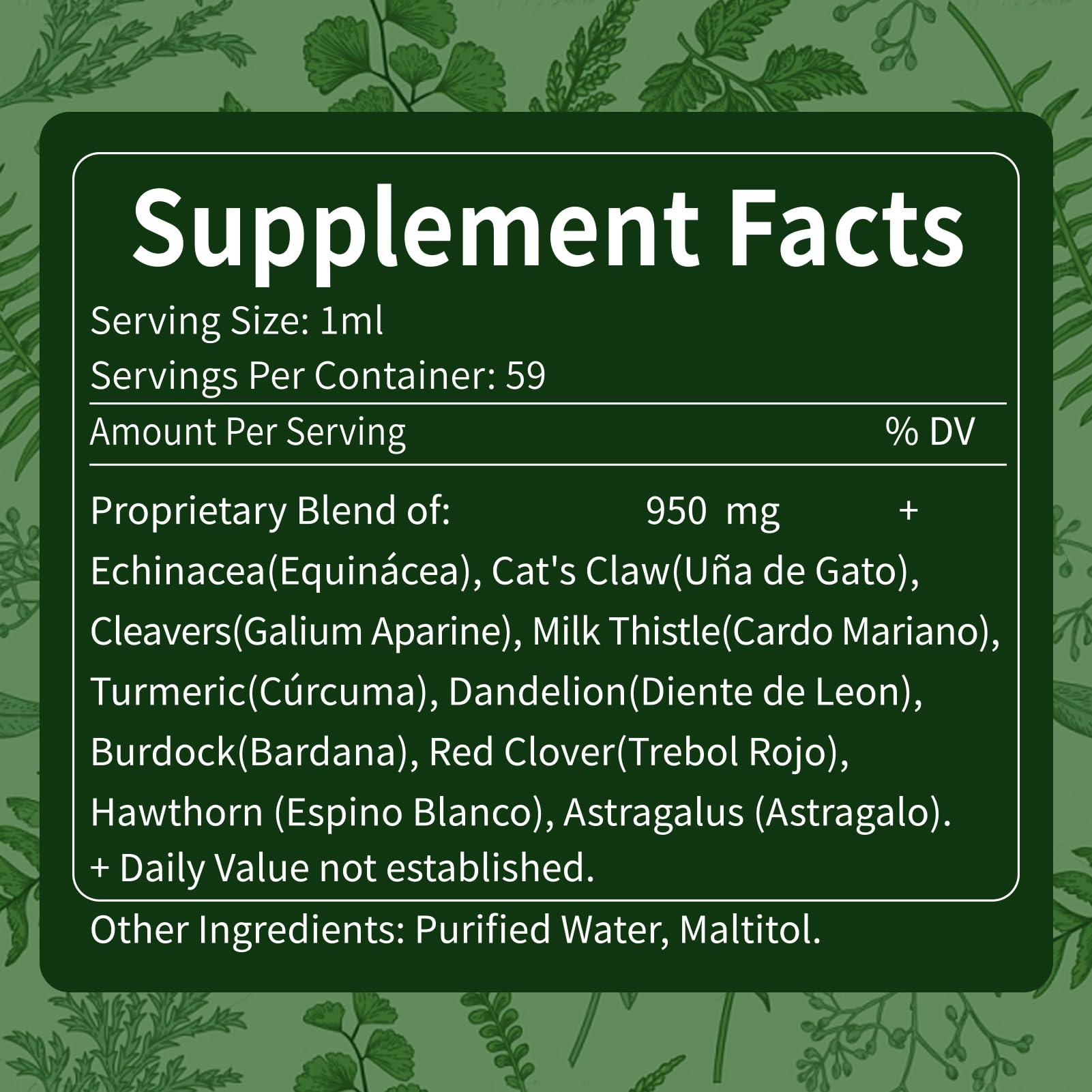 Verdeherb Verdeherb Echinacea Lymphatic Drainage Drops Enhance Lymph System Detox Cleanse, Cleavers, Milk Thistle, Cats Claw, Turmeric, Dandelion, Burdock, Astragalus Immune Support Supplement. 4oz