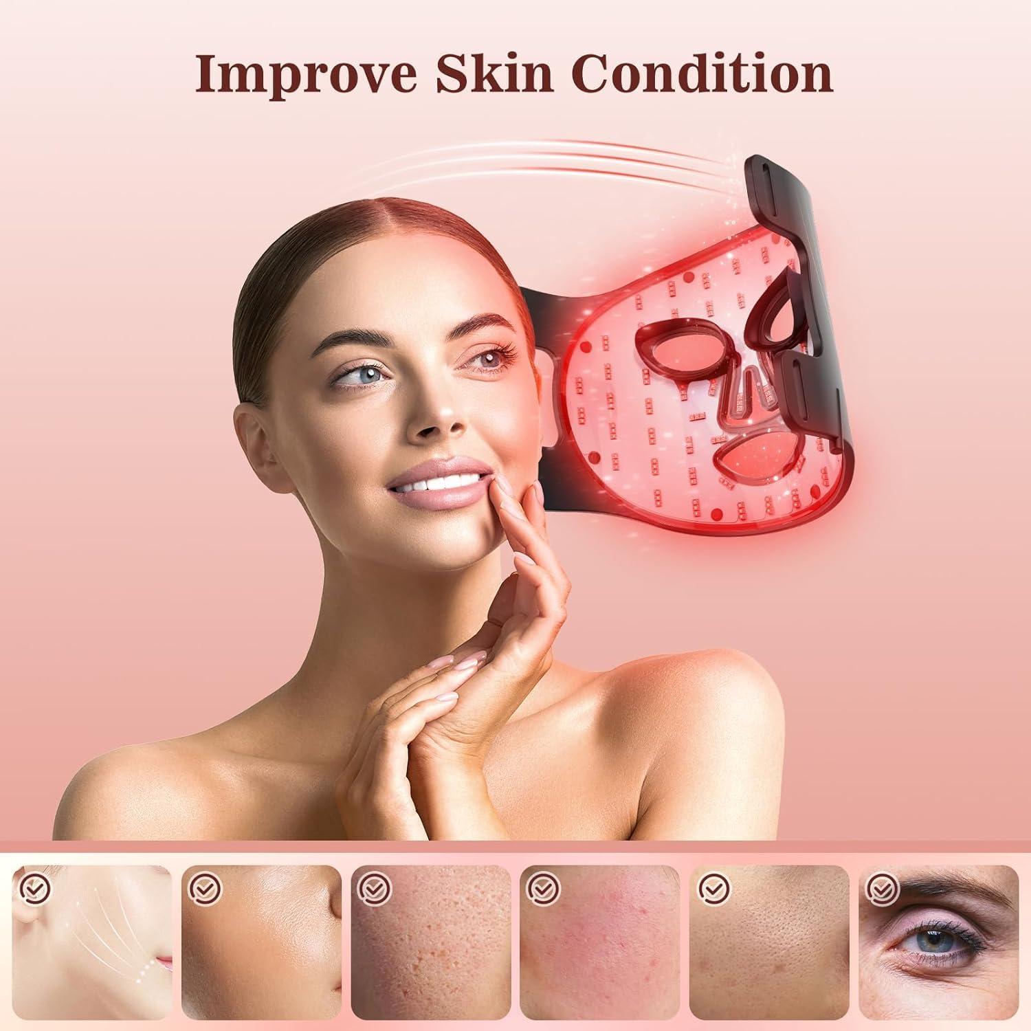 INTEO Red Light Therapy for Face, 3 Modes Portable Led Face Mask Light Therapy with Remote, Near-infrared 850 Red Light Therapy Mask with Timing Function, Red Light Therapy At Home 180 LED Beads