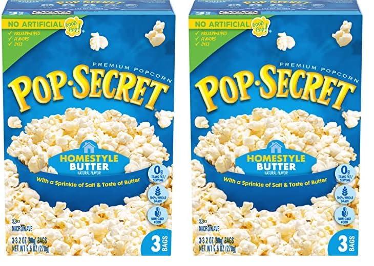 Pop Secret Pop Secret Microwave Popcorn, Homestyle Butter Flavor, 3.2 Oz Sharing Bags, 3 Ct (Pack of 2)