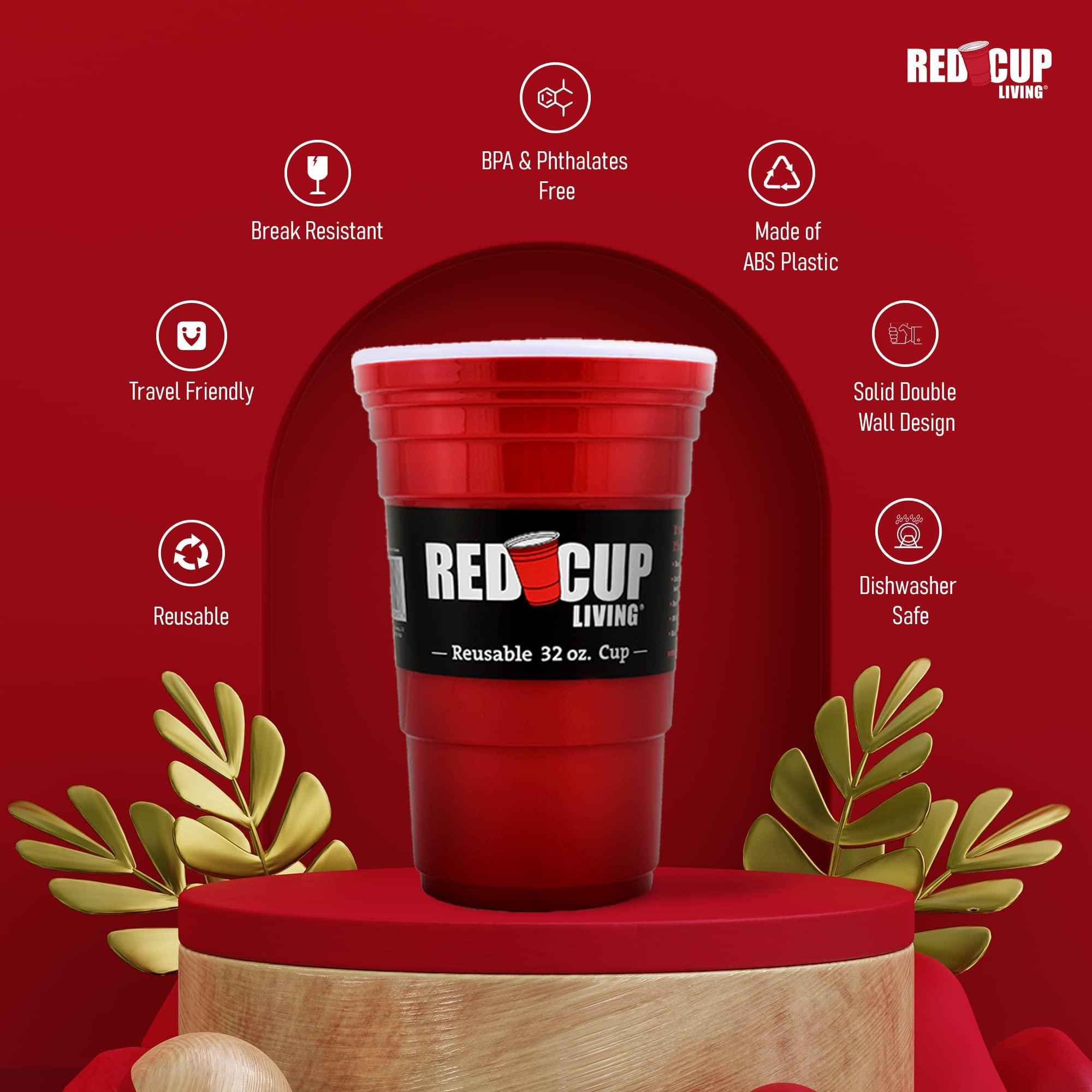 Red Cup Living Red Cup Living Set of 2 -32 Oz Reusable Party Mug, Glass & Tumbler | Ideal for Kids & Adults, Reusable Drinking Supplies for Birthday Party, Camping, Travel Outdoors |Durable & Unbreakable, BPA Free