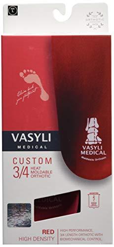 Vasyli Vasyli Custom 3/4 Length Insoles, Red, Large, Fast & Effective Pain Relief, Solid Biomechanical Control, Firm Density, High Performance Orthotic, Athletes, Overweight Patients, Heat Moldable