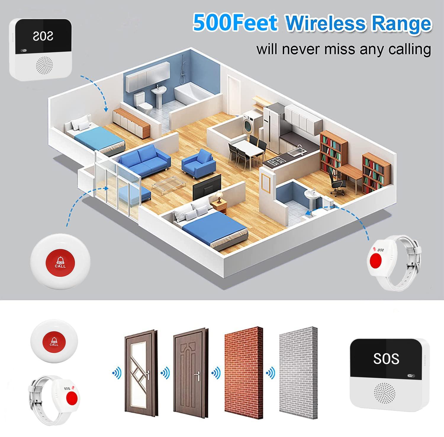 DwyenSlo WiFi Caregiver Call Button System Smart App Alert Emergency Call Button Personal Help Alert at Home for Elderly Patients(Supports 2.4GHz WiFi Only) (WiFiB 1-1-1)