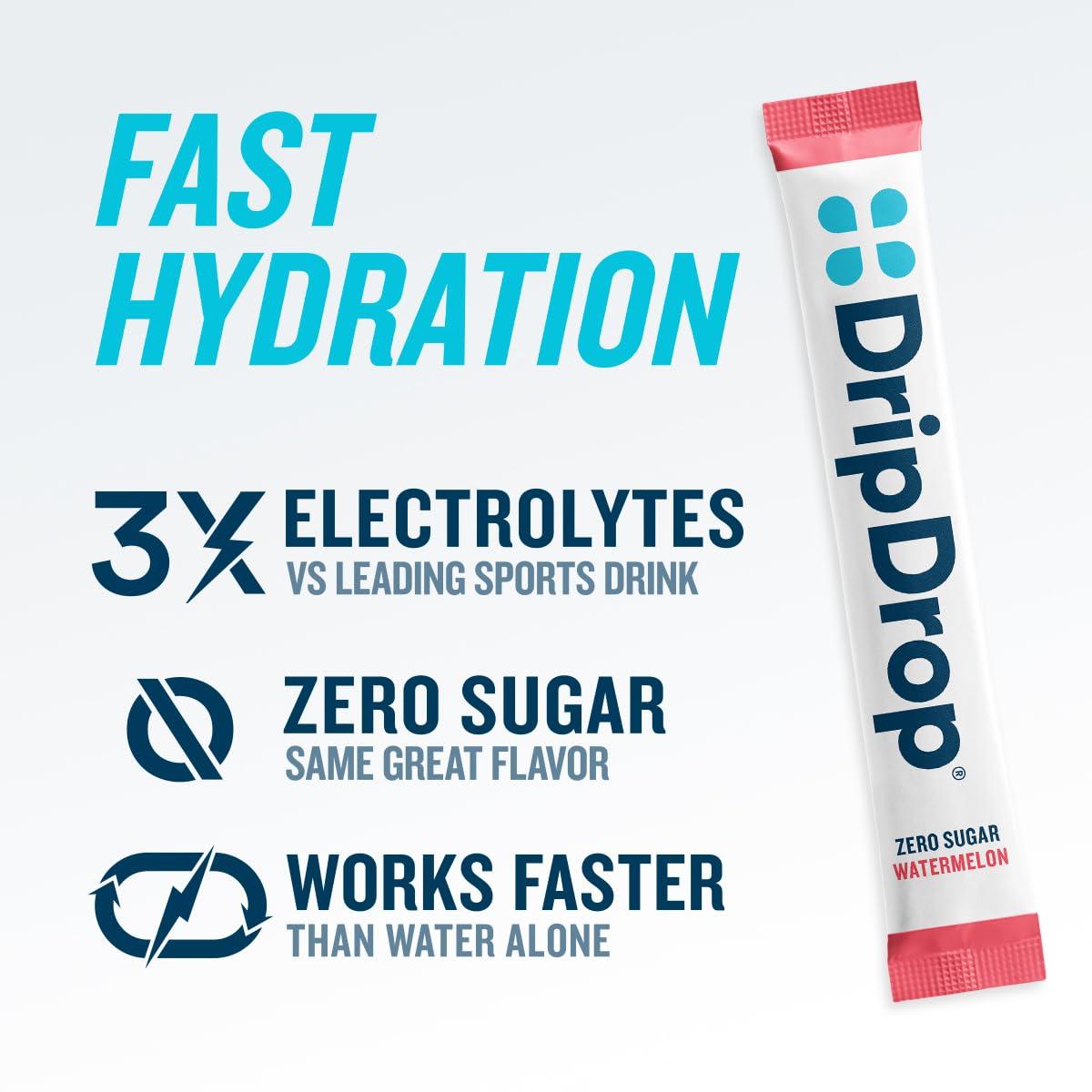 DripDrop DripDrop Hydration - Zero Sugar Watermelon - Electrolyte Drink Mix Single Serve Powder Packets | Non-GMO, Gluten Free, Vegan | 32 Sticks