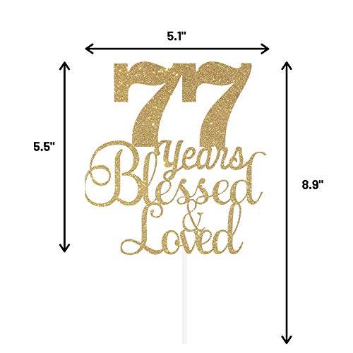ALPHA K ALPHA K 77th Birthday/Anniversary Cake Topper – 77 Years Blessed & Loved Cake Topper with Gold Glitter