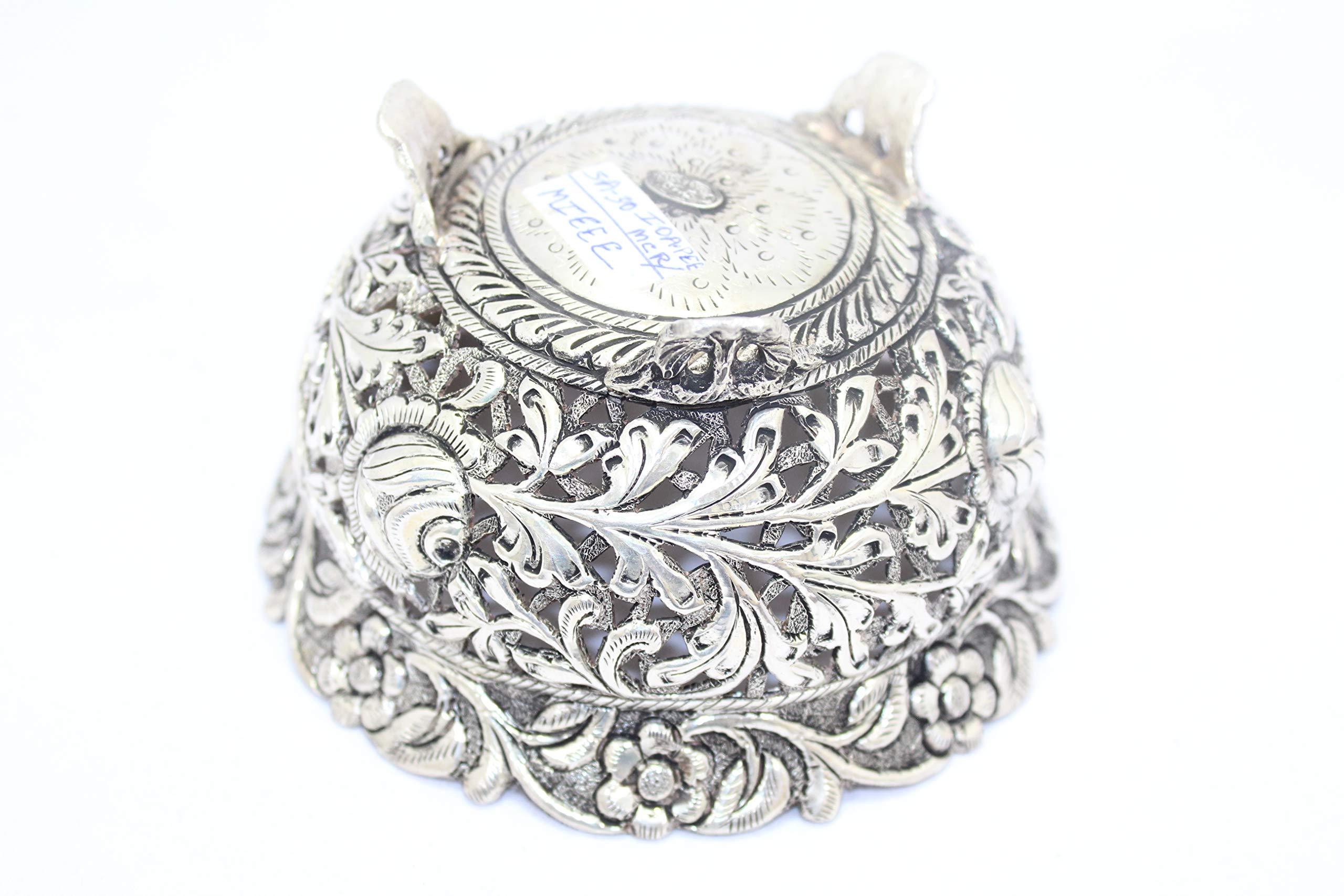 Rajasthan Gems Rajasthan Gems Handmade Dish Bowl Oxidized 925 Sterling Solid Silver India Hand Engraved F