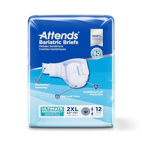 Attends Attends Bariatric Incontinence Disposable Briefs, XX-Large, 63\"-70\" Waist with Tab Closures, Ultimate Absorbency and Leakage Protection, 48ct Case