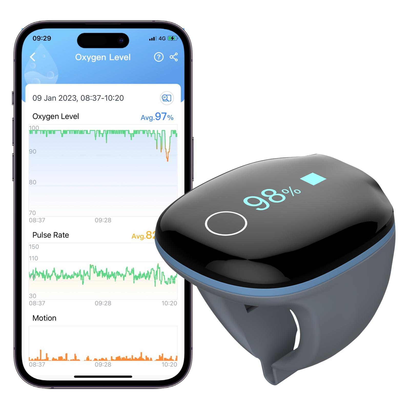 Wellue Wellue O2Ring Oxygen Monitor with Vibration Reminder - Bluetooth O2 Pulse Oximeter Rechargeable, Continuous Recording of SpO2 & PR, Blood Oxygen Saturation Tracker with Free APP & PC Reports