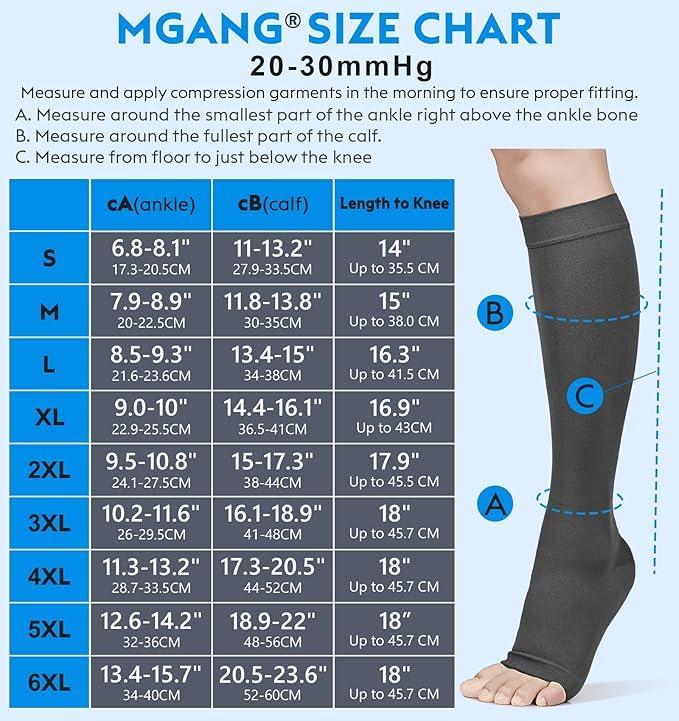 MGANG MGANG 20-30 mmHg Compression Stocking for Men and Women, Medical Compression Socks, Knee High Length, Open Toe, for DVT, Varicose Veins, Relief Shin Splints, Edema, Navy Blue X-Large