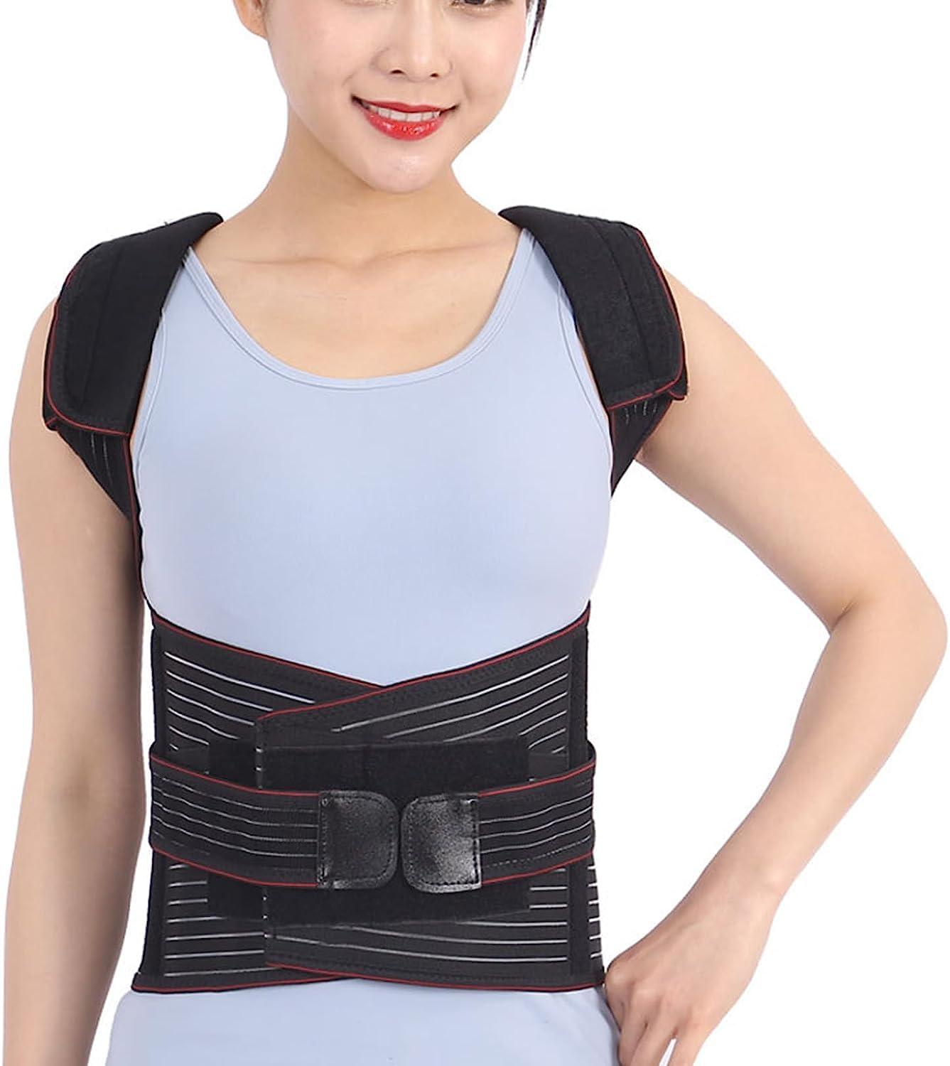 GHAKKE Adjustable Full Back Support Brace Posture Corrector For Men And Women, Comfortable Upper And Lower Back Support Belt, Providing Pain Relief From Neck Back Shoulder Clavicle ( Color : Black , Size : S