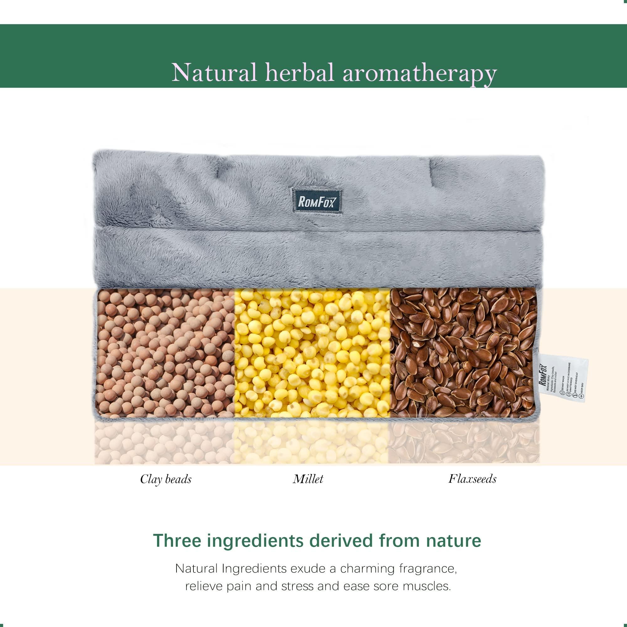 Romfox Romfox Microwavable Heating Pad for Pain Relief, Moist Heat for Menstrual Cramps, Muscles, Joints, Back, Neck and Shoulders, Heat Compress Pillow, for Both Hot and Cold Therapy (Grey - Unscented)