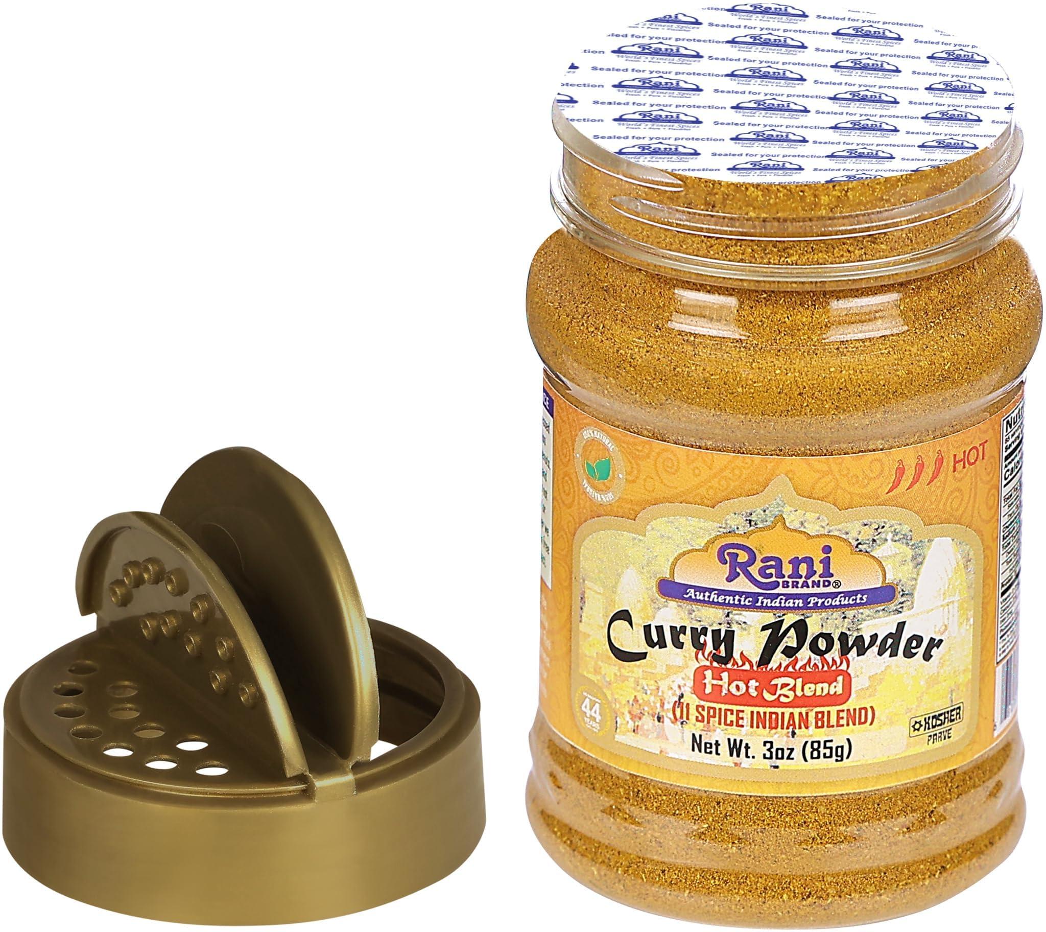 Rani Brand Authentic Indian Products Rani Curry Powder Hot (11-Spice Authentic Indian Blend) 3oz (85g) PET Jar, Pack of 12 ~ All Natural | Salt-Free | Vegan | No Colors | Gluten Friendly | NON-GMO | Kosher | Indian Origin