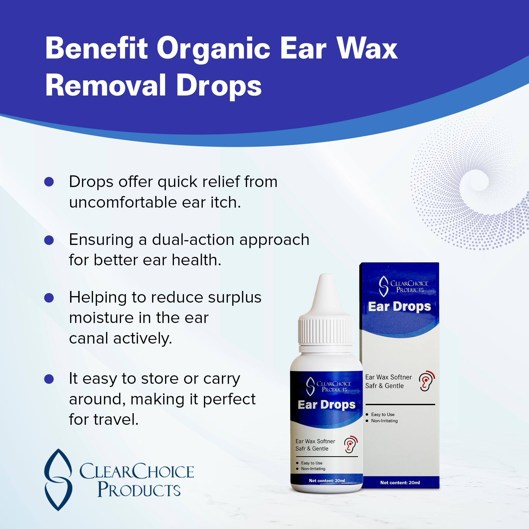 CLEARCHOICE PRODUCTS Organic Ear Wax Removal Drops for Clogged Ears Natural Ear Wax Cleaner Oil for Kid, Adult, Baby Earwax Removal Liquid Remedy for Unclogging Ears, Earache Relief, Ear Health