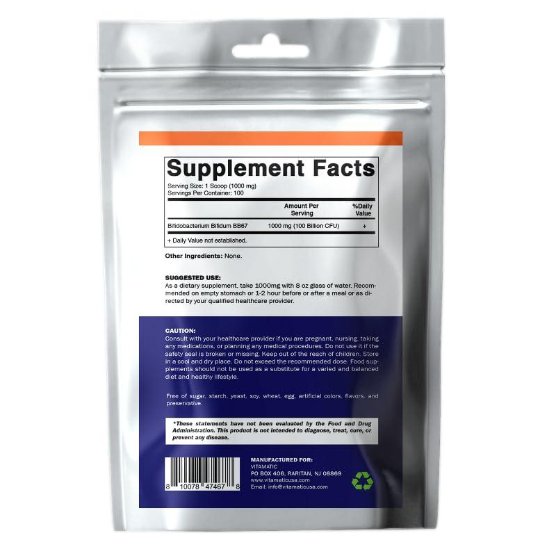 Vitamatic Vitamatic Bifidobacterium Bifidum Probiotic Powder - Digestive Health Support - 100 Gram (3.5 OZ) - 100 Servings