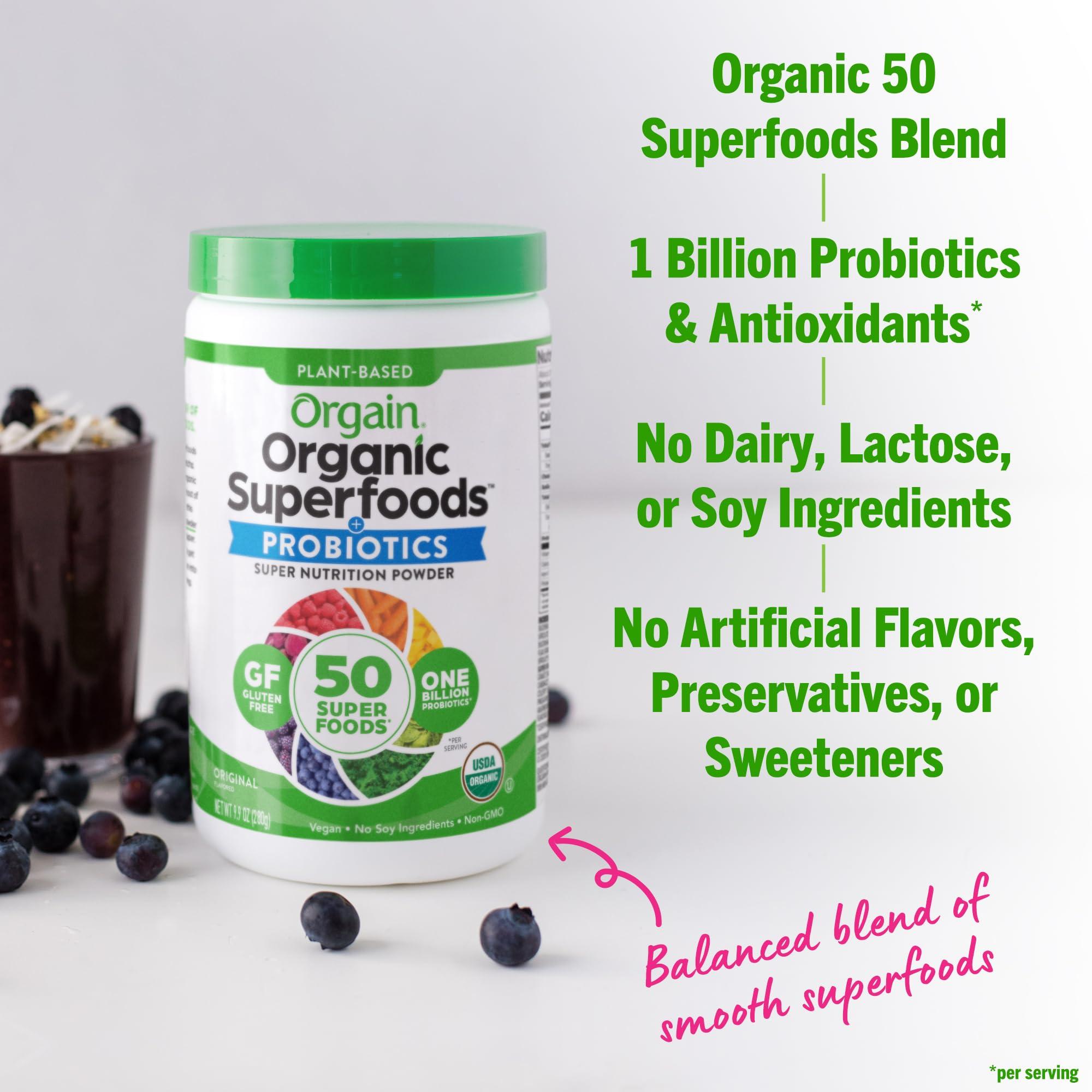 Orgain Orgain Organic Greens Powder + 50 Superfoods, Original - 1 Billion Probiotics for Gut Health, Antioxidants, Vegan, Plant Based, Gluten Free, Non GMO, Dairy Free Juice & Smoothie Mix - 0.62lb