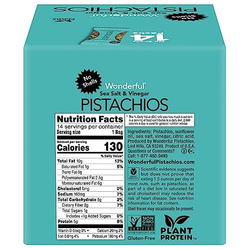 Wonderful Pistachios Wonderful Pistachios No Shells, Sea Salt & Vinegar Nuts, 0.75 Ounce Bags (Pack of 14), Protein Snacks, Salty Snacks, On-the-Go, Individually Wrapped Healthy Snacks for Adults