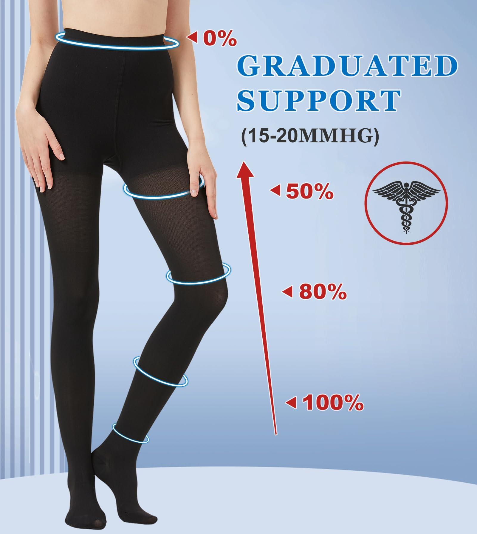 MGANG MGANG Medical Compression Pantyhose for Women & Men, Closed Toe, Opaque, Waist High Compression Circulation Leggings, 15-20 mmHg Firm Support Compression Hose for Varicose Veins, Edema, DVT, Black S
