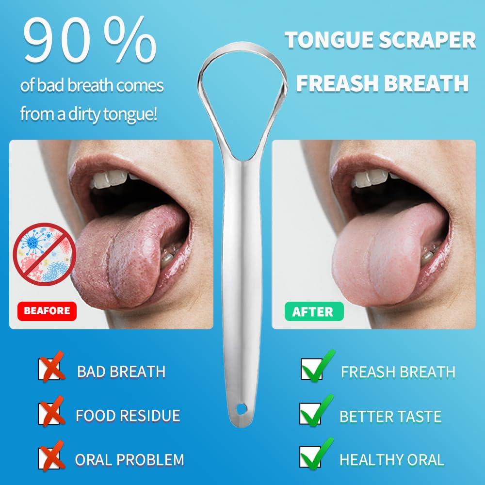 THINKPRICE Tongue Scraper for Adults kids Metal Tongue Cleaner for Oral Hygiene Bad Breath