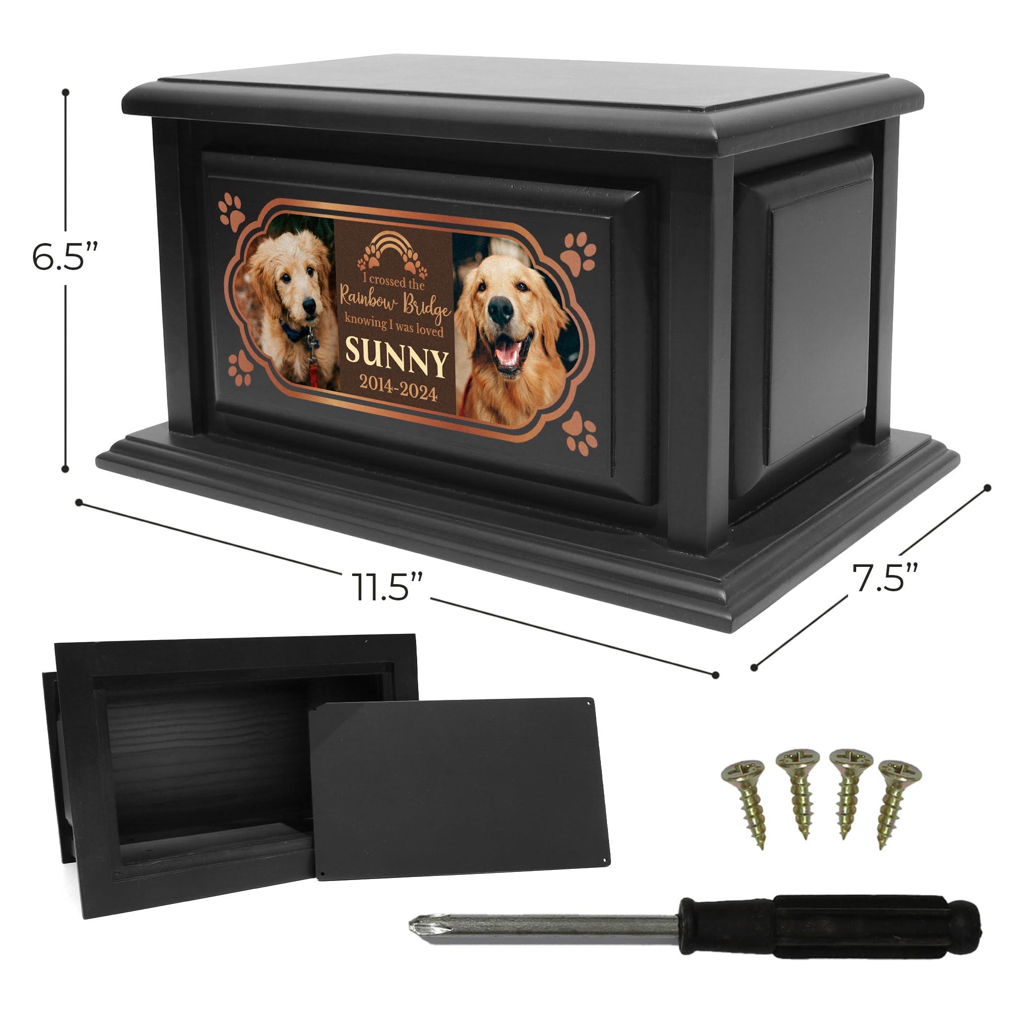 Basic Fundamentals 250lbs Personalized Pet Urns Made of Solid Pine Wood, Custom Urn Box for Dog Ashes, Large Burial and Cremation Urns for Dog Memorial, Black Wood Color (Design 12)