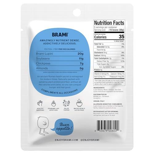 BRAMI BRAMI Lupini Beans Snack, Sea Salt & Vinegar, 7g Plant Based Protein, 0g Net Carbs, Vegan, Vegetarian, Keto, Mediterranean Diet, Non Perishable, 5.3oz