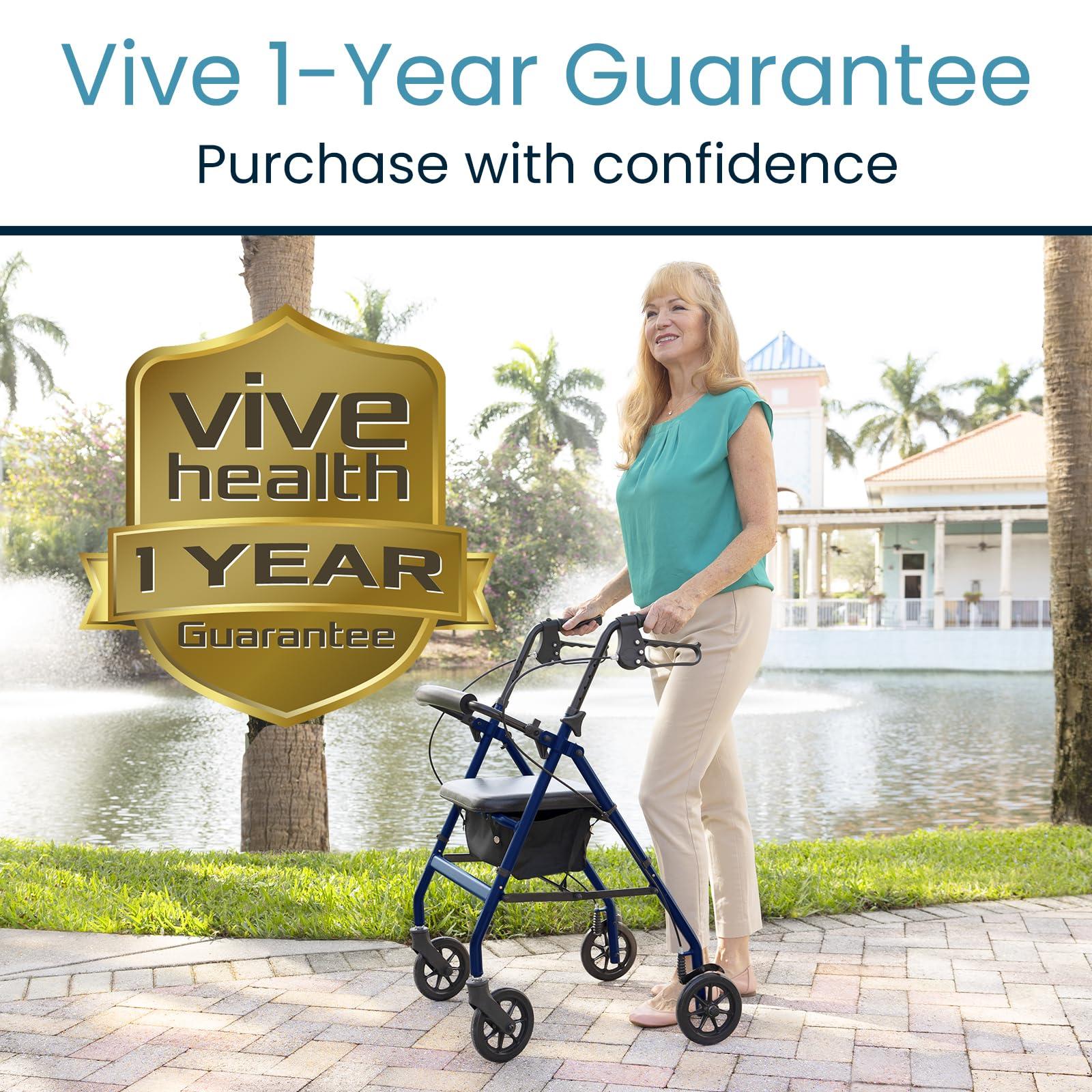 Vive Mobility Vive Mobility Ultra Lightweight Rollator Walker with Seat - Foldable, Narrow, Rolling Senior Walker for Small Spaces - 4 Wheel Aluminum Adult Easy Drive Walker with Underseat Accessory