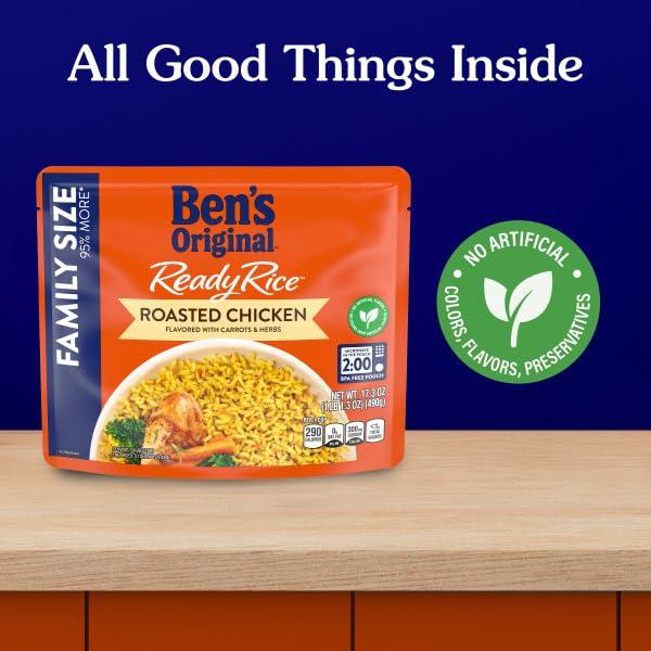 BEN\'S ORIGINAL BEN\'S ORIGINAL READY RICE Roasted Chicken Flavored Family Size Rice, Easy Dinner Side, 17.3 oz Pouch (Pack of 6)