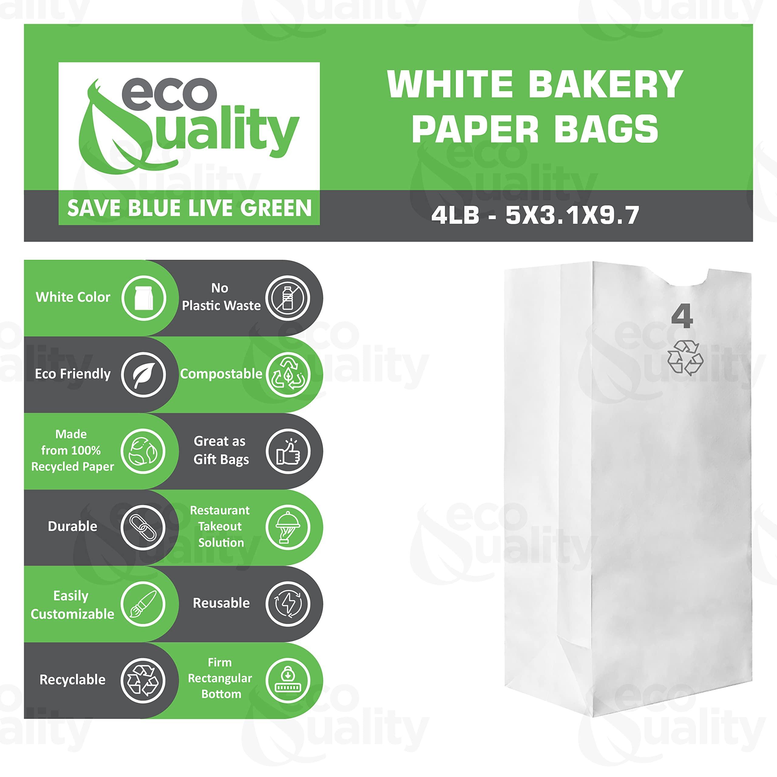 EcoQuality Paper Lunch Bags 4 Lb White Paper Bags 4LB Capacity - Kraft White Paper Bags, Bakery Bags, Candy Bags, Lunch Bags, Grocery Bags, Craft Bags - #4 Medium Lunch Paper Bags / Kraft Paper Sacks by EcoQuality (400, #4 - 4LB)
