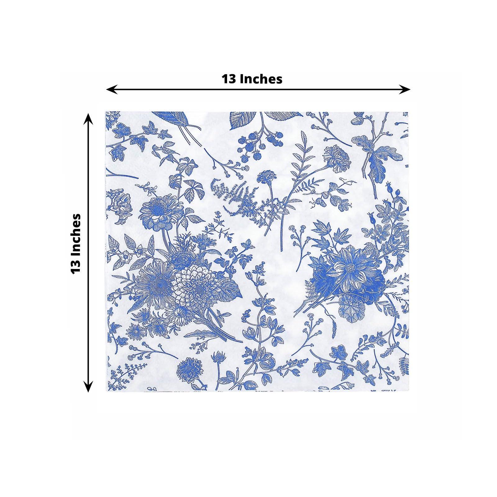 TABLECLOTHSFACTORY.COM Tableclothsfactory 20 Pack | White/Blue Chinoiserie Floral Print 2-Ply Paper Napkins, Disposable Dinner Napkins