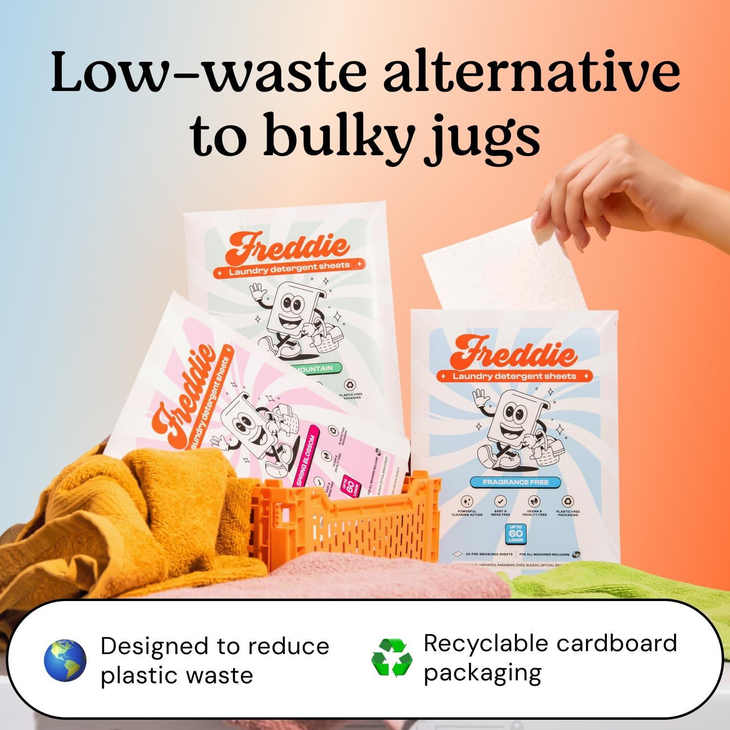 Freddie Freddie Laundry Detergent Sheets - Frosty Mountain Scent - 60 Loads (30 Sheets) - Concentrated Eco Friendly Liquid-less Strips