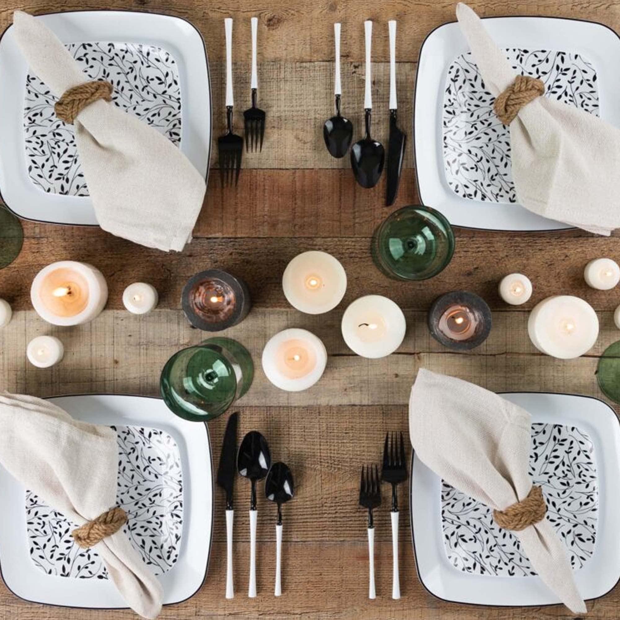 EcoQuality EcoQuality 7.25\" inch Disposable Square White Plastic Plates with Black Leaf Design, China Like Party Plates, Heavy Duty Dessert Plate, Salads, Weddings, Baby Showers, Catering, Non Toxic (240 PACK)