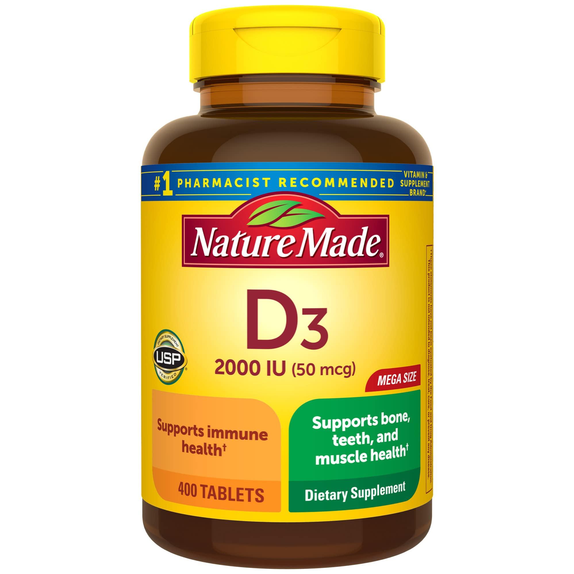 Nature Made Nature Made Vitamin D3 2000 IU (50 mcg), Dietary Supplement for Bone, Teeth, Muscle and Immune Health Support, 400 Tablets, 400 Day Supply