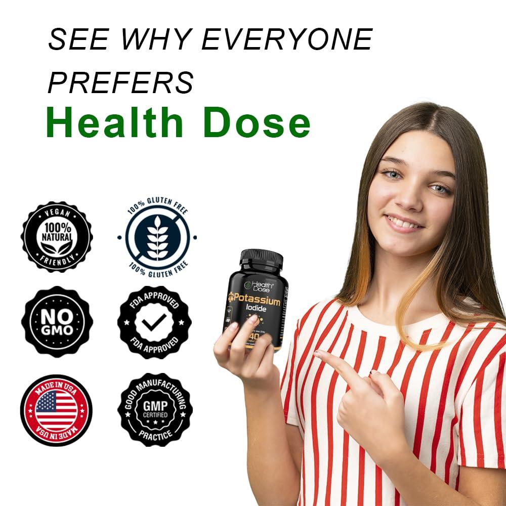 Health Dose Health Dose Potassium + Iodide (KI) Tablets 130mg 140 Tablets for Thyroid Support, Cellular Metabolism & Electrolyte Balance Non-GMO, Gluten-Free, GMP Certified, Pack of 2