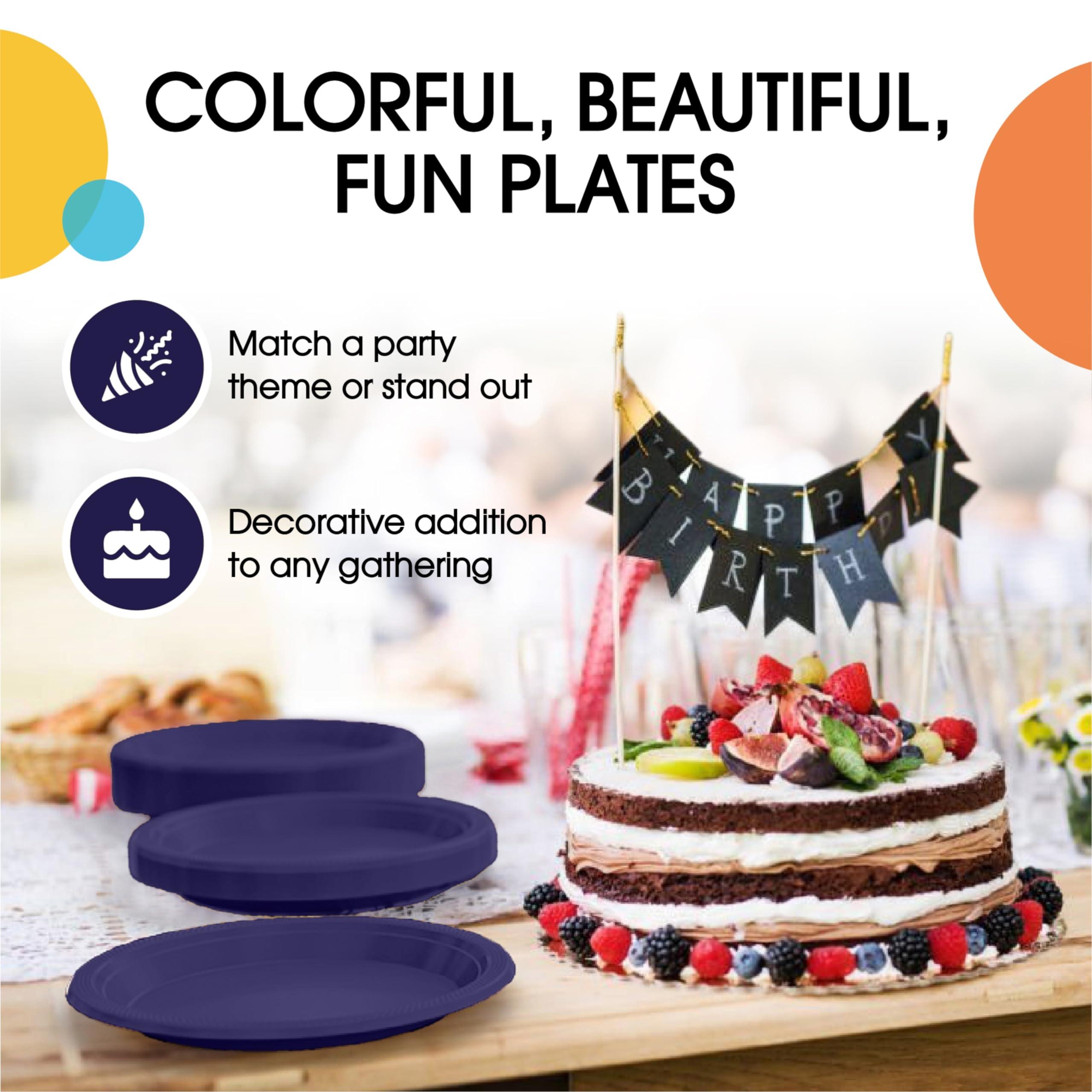 Exquisite Exquisite Dark Purple Plastic Plates Disposable 10\" Plastic Dinner Plates 50 Pcs Navy Disposable Plates Plastic Plates For Party Plates Disposable Heavy Duty 350 GSM Navy Plates For Party