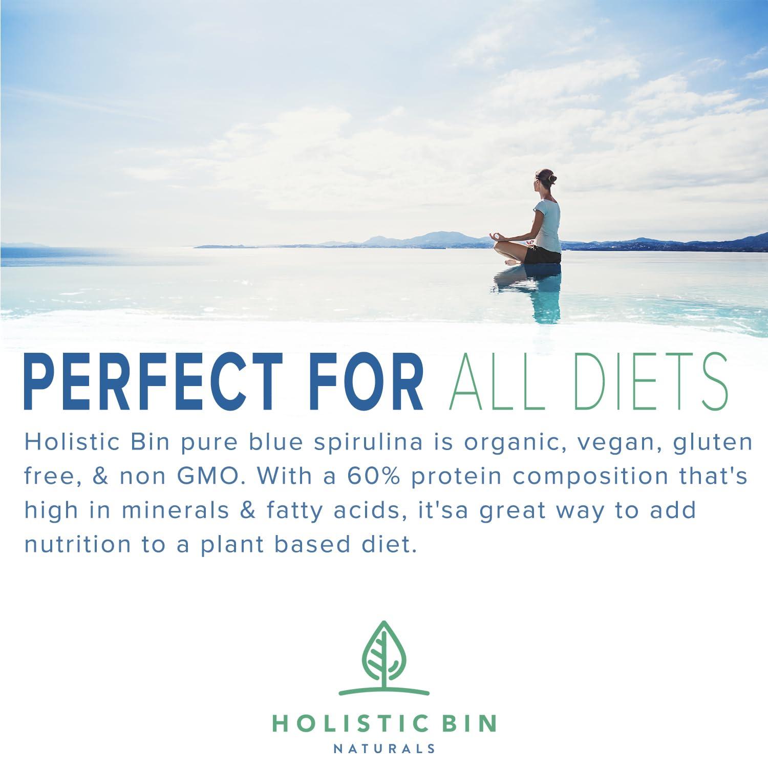 Holistic Bin HOLISTIC BIN Blue Spirulina Powder - Organic Blue-Green Algae Supplement, Rich Source of Vegan Protein, Vitamins, & Phytonutrients, Ideal for Smoothies, Baked Goods, & Natural Food Coloring - 50 Grams