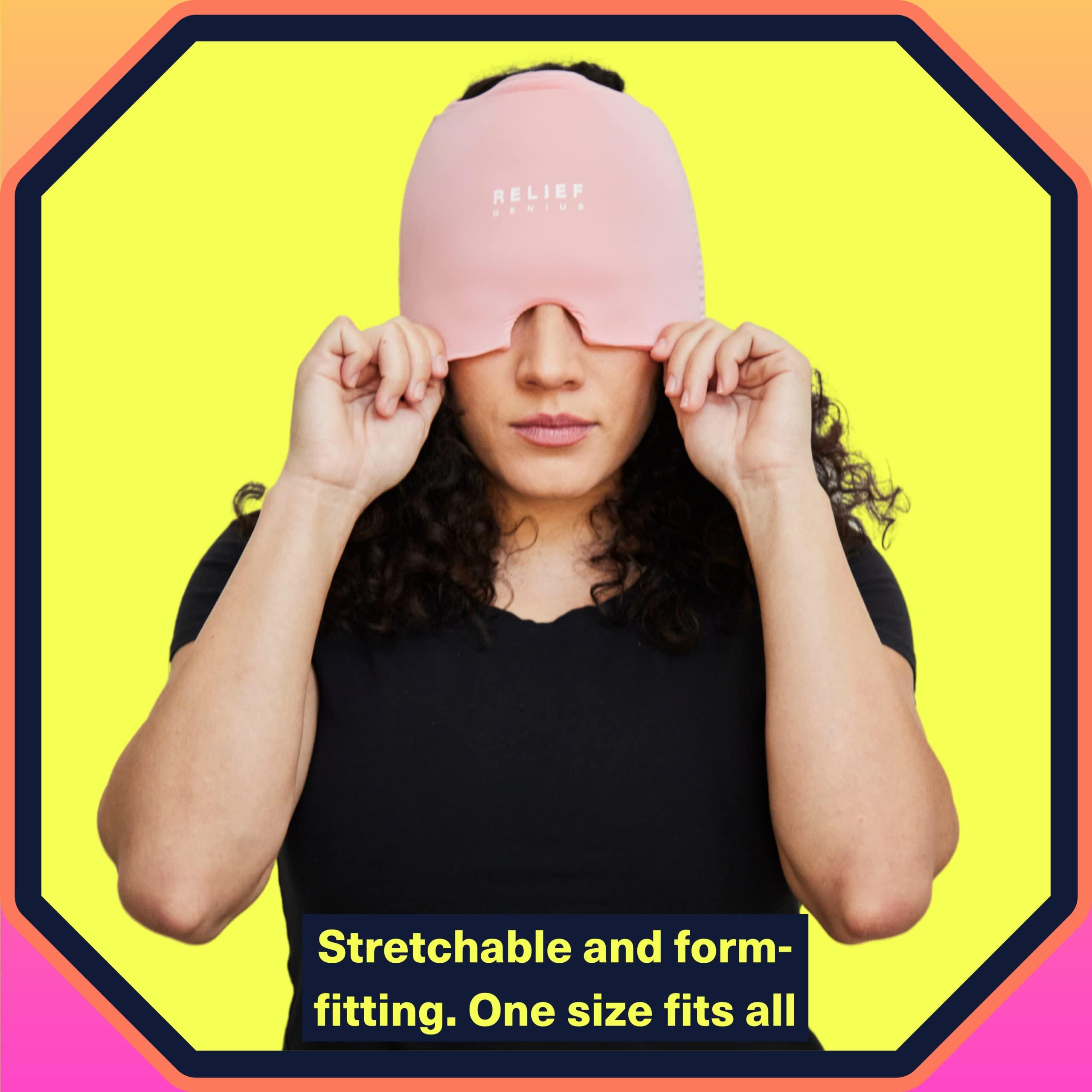 Relief Genius Relief Genius Migraine ice Head Cap - Headache Relief with Hot/Cold Gel Head Ice Pack with Face and Eye Headache Mask Compress (Pink)