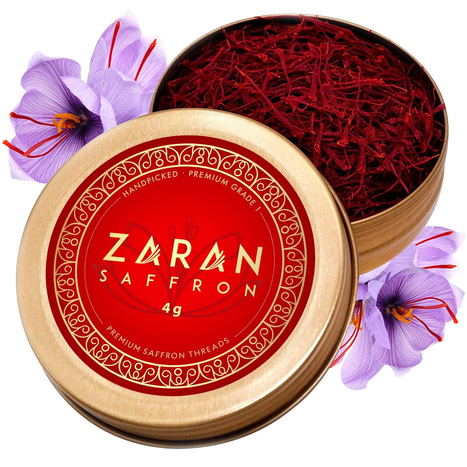 Zaran Saffron Zaran Saffron, Superior Saffron Threads (Super Negin) Premium grade Saffron Spice for Paella, Risotto, Tea's, and all Culinary Uses (4 Grams)