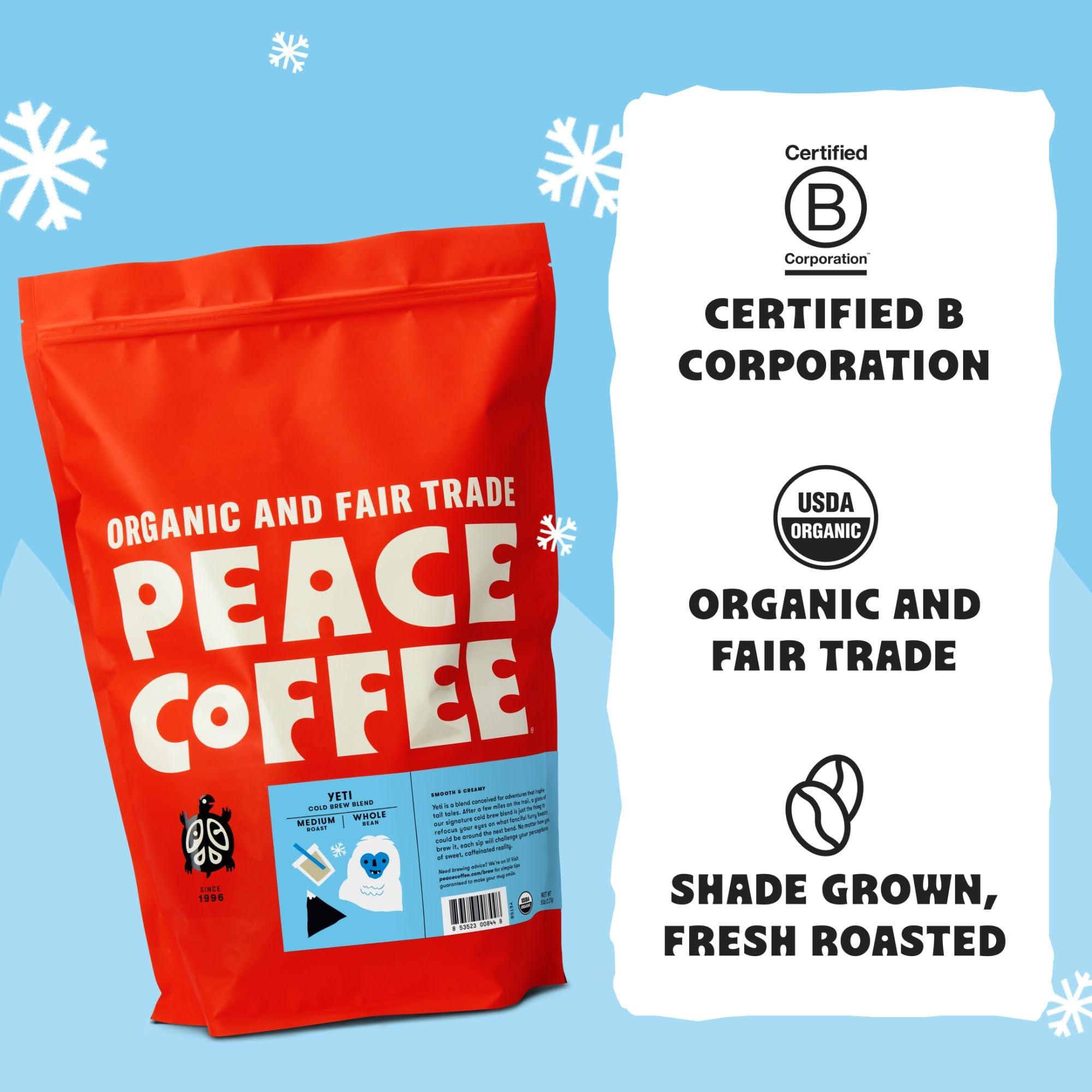 Peace Coffee Peace Coffee Yeti Cold Brew Blend | 5 lb Medium Roast Course Grind| Organic Fair Trade | Smooth, Rich Flavor | Shade Grown, Fresh Roasted