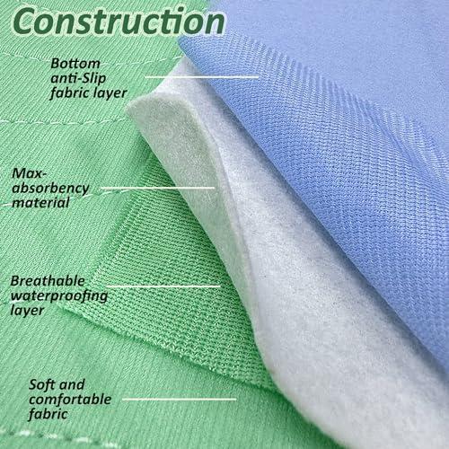 Green life universe Washable Quick Dry Underpads Incontinence Bed Pads Reusable Waterproof Chucks Pads Hospital Large Bed Pads for Kids Adult Pee Pad for Dog Cat Pet Training 2 Pack 48\" x 48\"Blue/Green