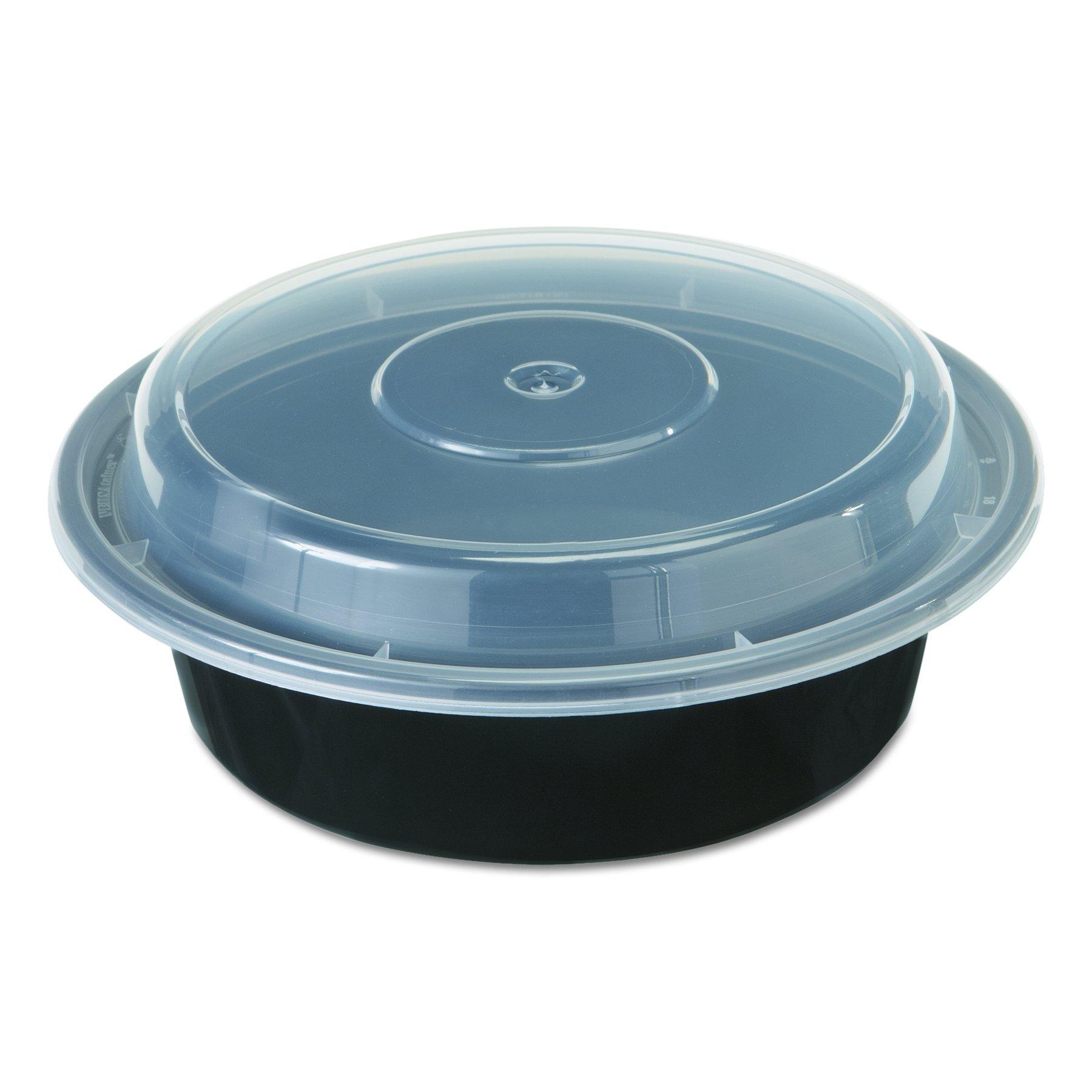 Pactiv Pactiv Evergreen Newspring VERSAtainer Microwavable Containers, 16 oz, 6\" Diameter, Black/Clear, Plastic, 150/Carton