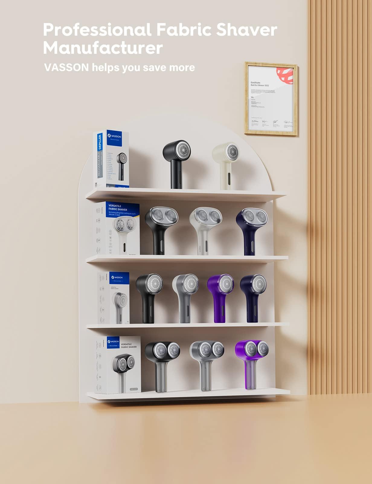 VASSON VASSON Fabric Shaver, Electric Lint Remover, Rechargeable Lint Shaver, Sweater Shavers to Remove Pilling, Large Fuzz Remover for Clothes Couch Furniture (Greyish White)