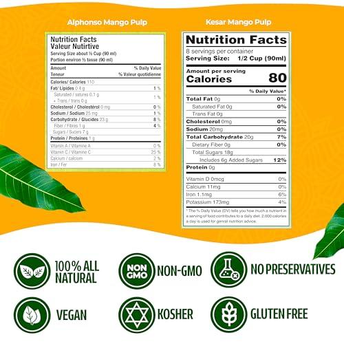 ASHOKA Ashoka Canned Mango Pulp, Premium Alphonso Mango Extract - Sweetened, Great for Making Shakes, Smoothies, Salads, and Baking, Kosher Certified, 30 Ounce