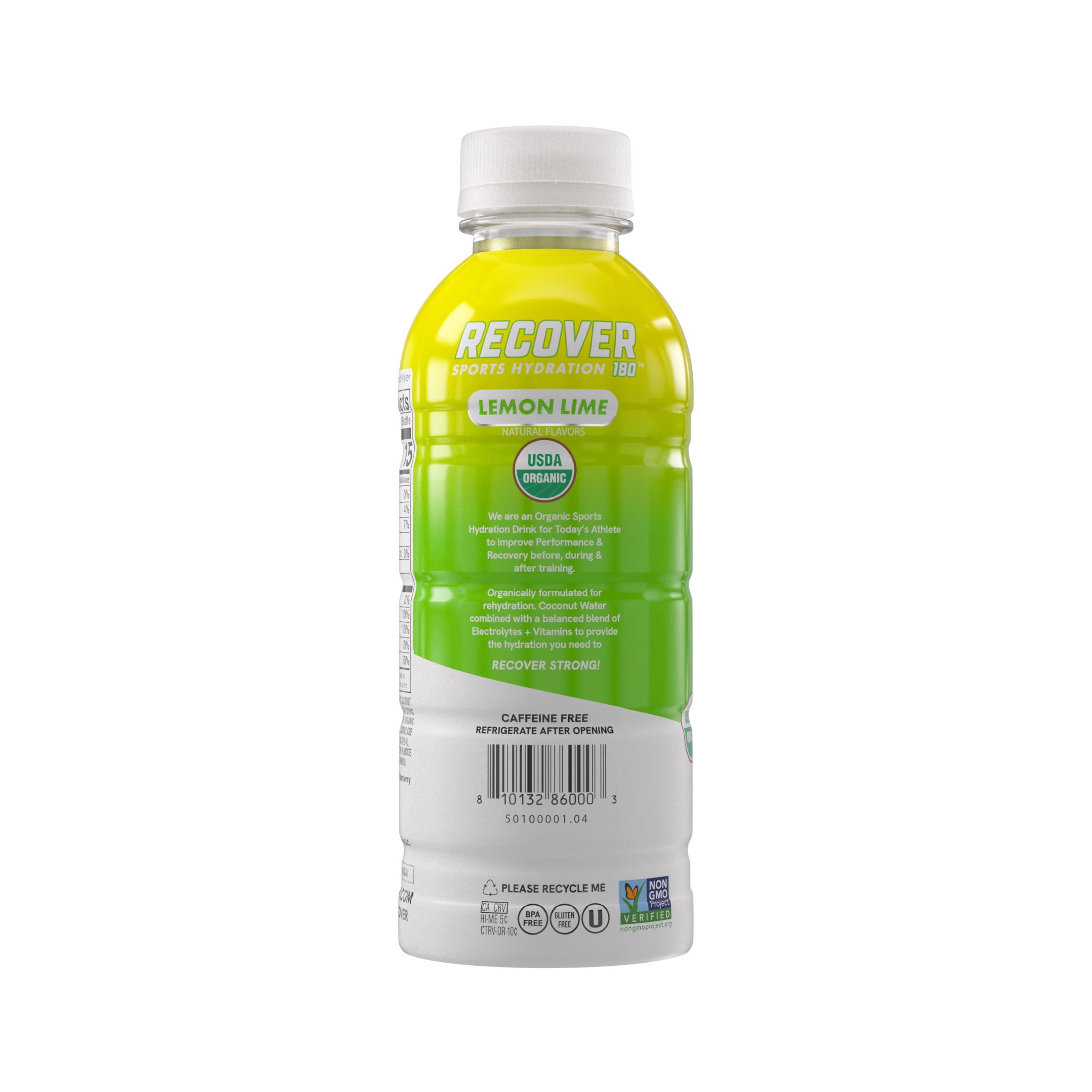 RECOVER 180 RECOVER 180 Organic Sports Hydration Drink, No Sugar Added, 15 Calorie Sports Beverage, Organic Flavors With Vitamins, Potassium-Packed Electrolytes (16.9 Fl Oz (Pack of 12), Lemon Lime)