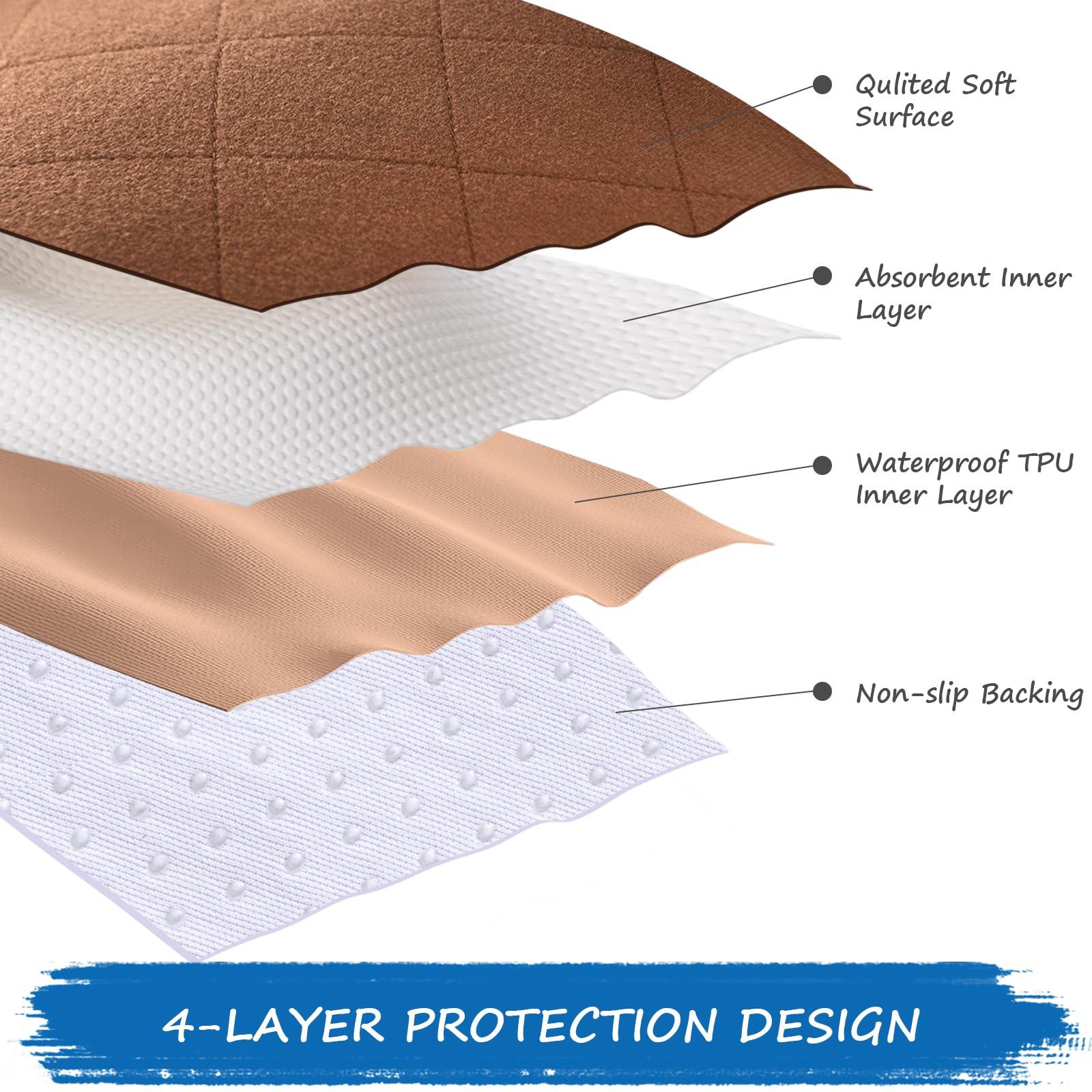 Coldwind Waterproof Chair Pads for Incontinence Washable, 22\" x 21\" Under Pads for Adults Washable, 2 Pack Incontinence Chair Pads, Wheelchair Reusable Seat Pads Cover for Men, Women, Adults, Brown