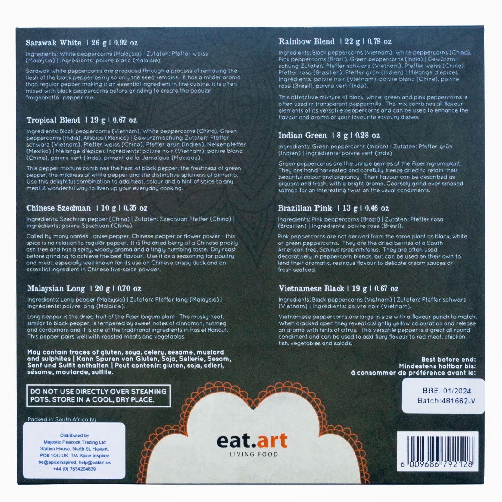 Eat.art The Pepper Trade Gourmet Peppercorn Blend Collection, 8 Pack Gift Set | Sampler Spice Gift Set, Use in Grinders