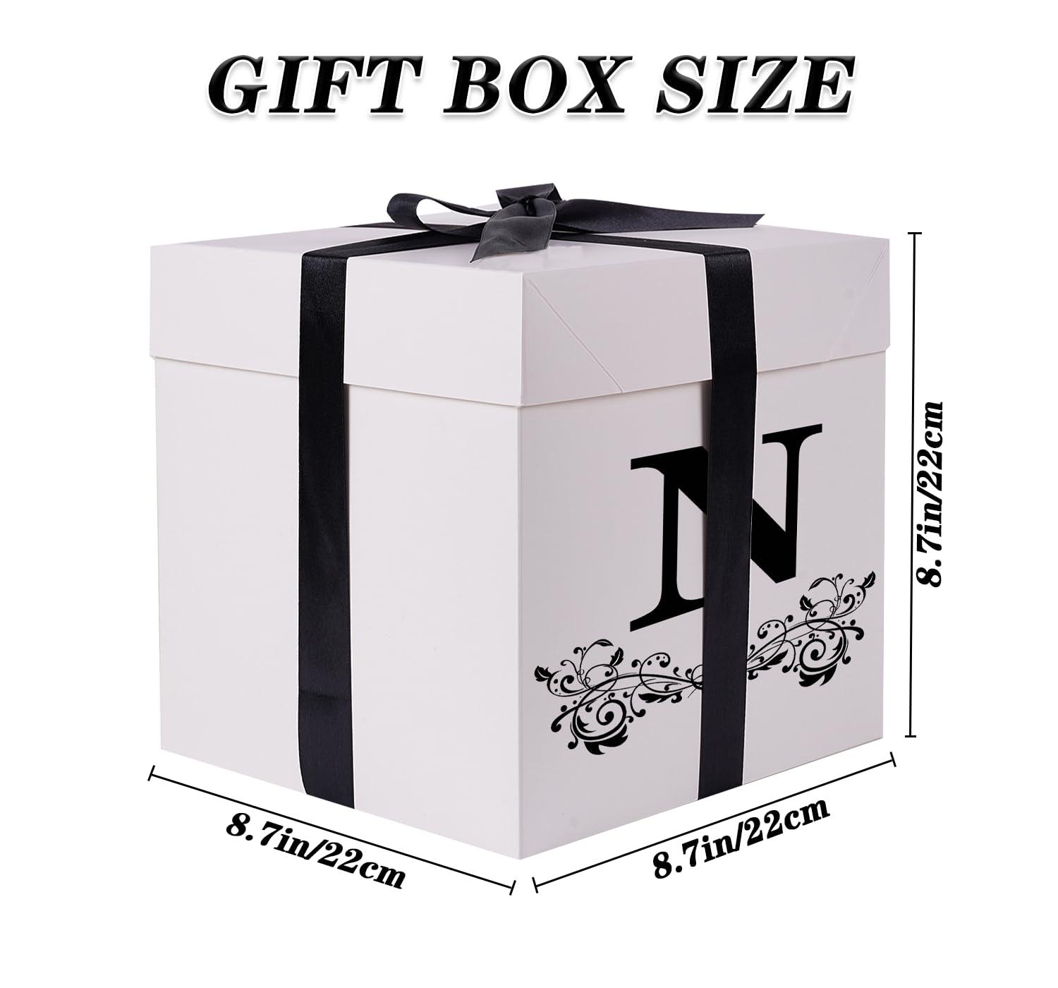 Jaywayang Jaywayang Letter Gift Box with Lid, Ribbon and Warpping Tissue, 8.7\" White and Black Gift Box for Men Women Birthday, Baby Shower, Anniversary, Wedding Party Favor Christmas Decorative (Medium Letter N)